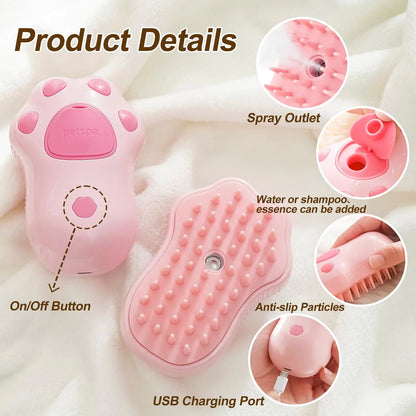 Electric Steaming Cat & Dog Brush – 3-in-1 Pet Hair Remover & Massage Grooming Comb